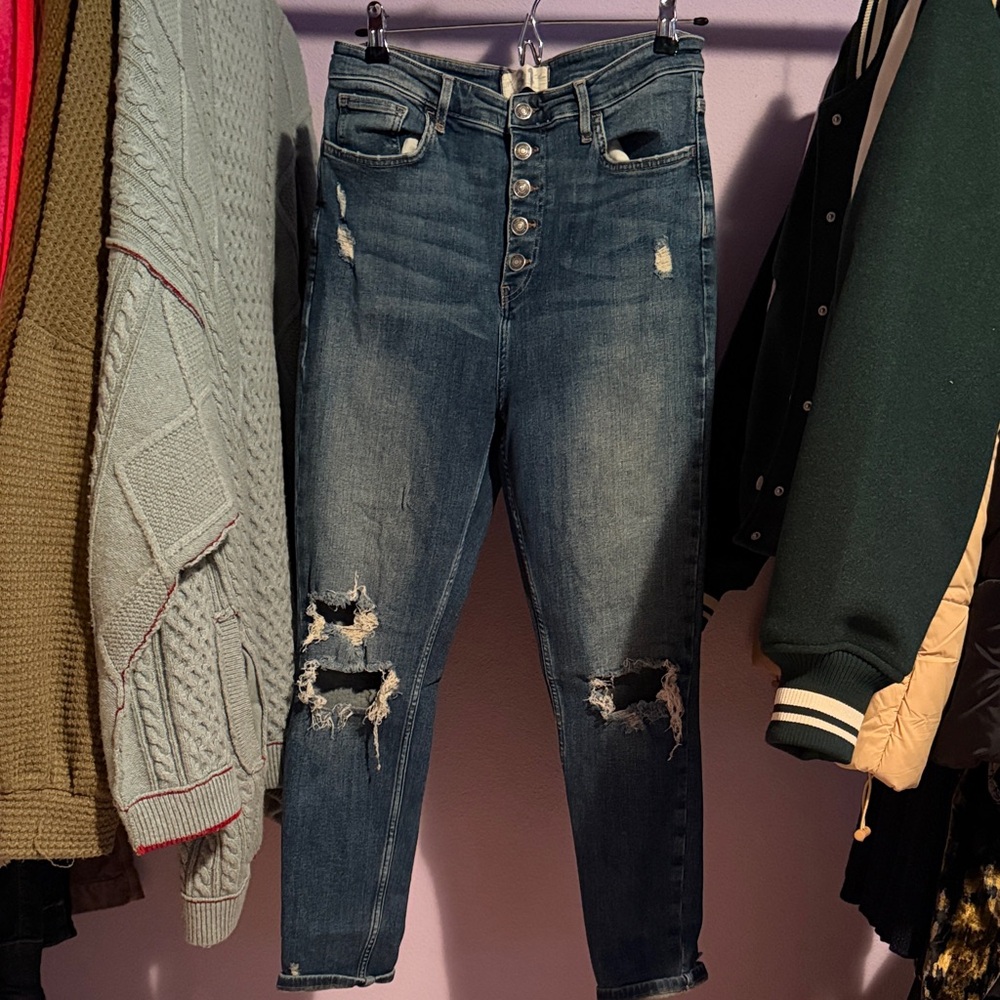 Free People High-Rise Blue Distressed Jeans